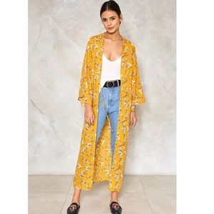 Long Yellow Floral Kimono Cardigan Duster Large